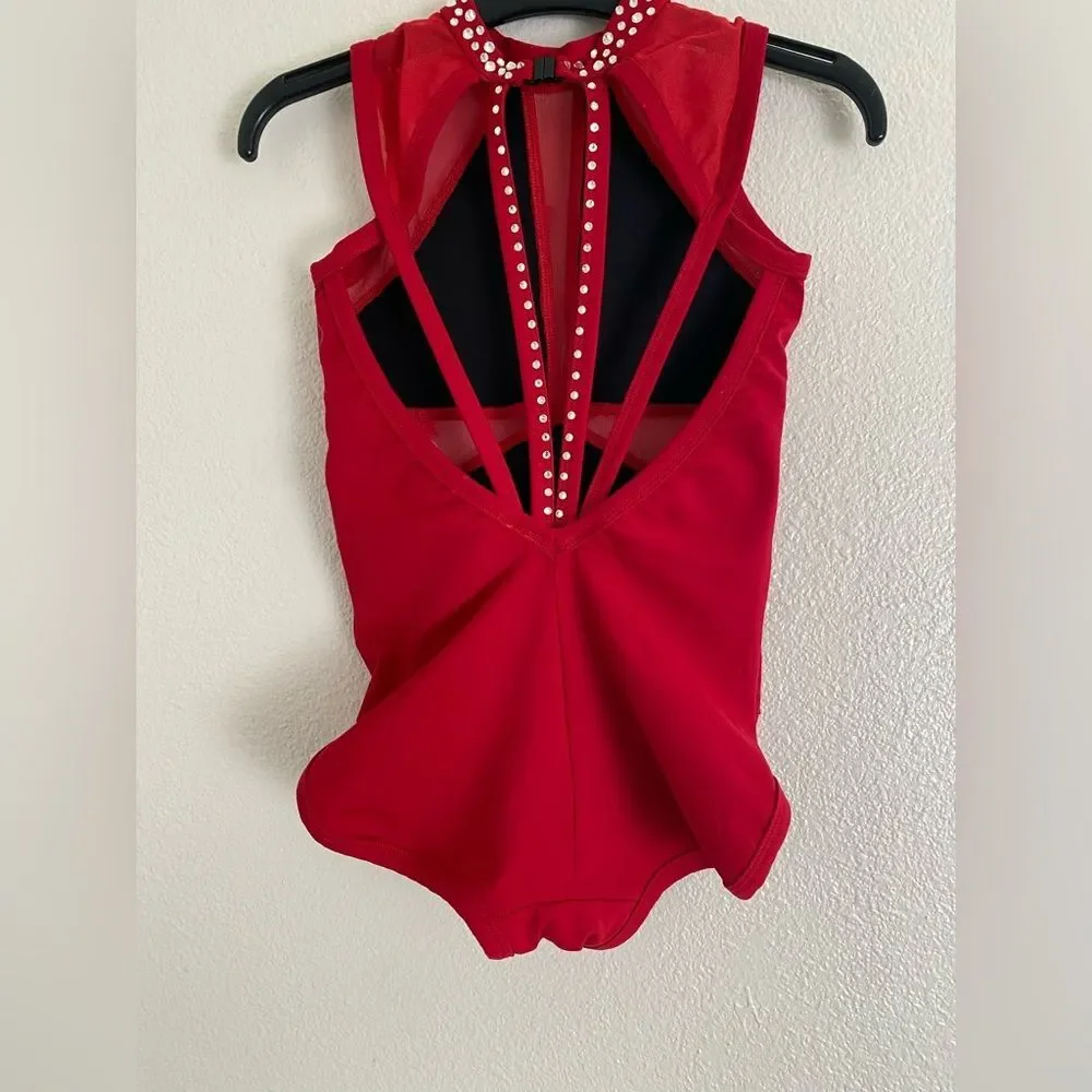 Five 5 Dance competition contemporary custom solo red illusion costume PA XSA ad
